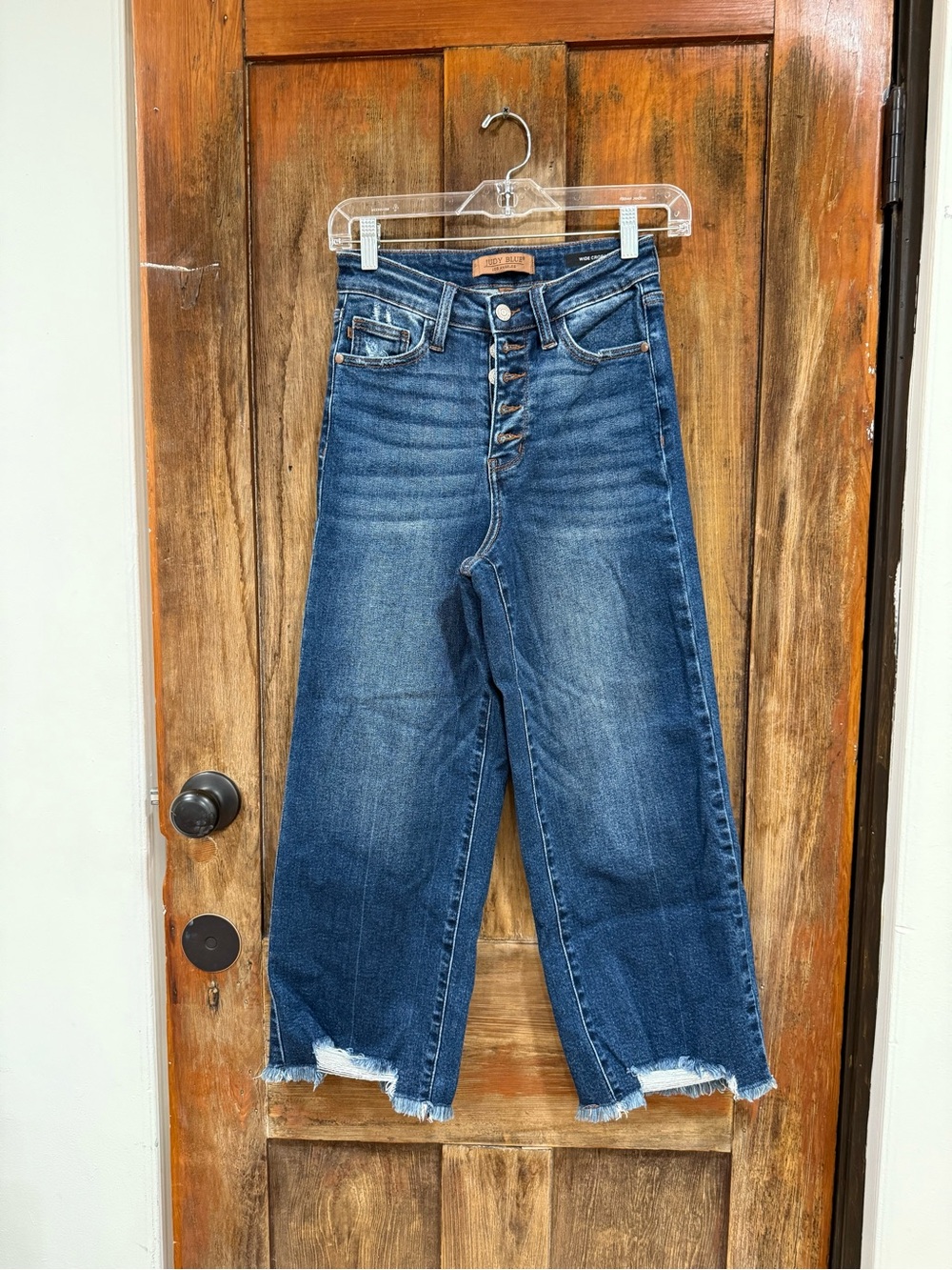 Judy Blue High-Rise Wide Leg Button-Fly Jeans - Dark Blue